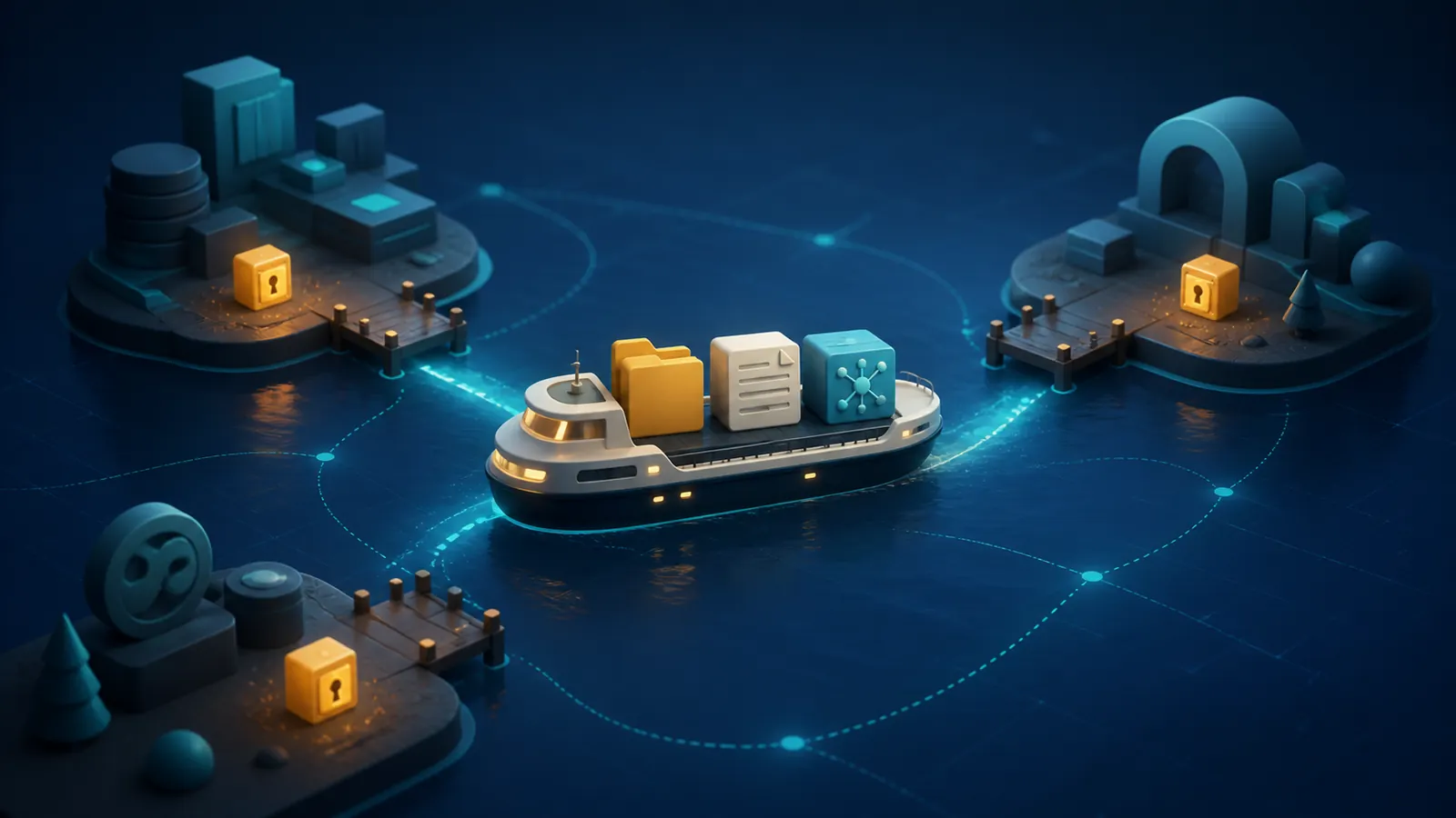 A digital ferry carries portable agent capabilities while credential lockboxes remain on each machine