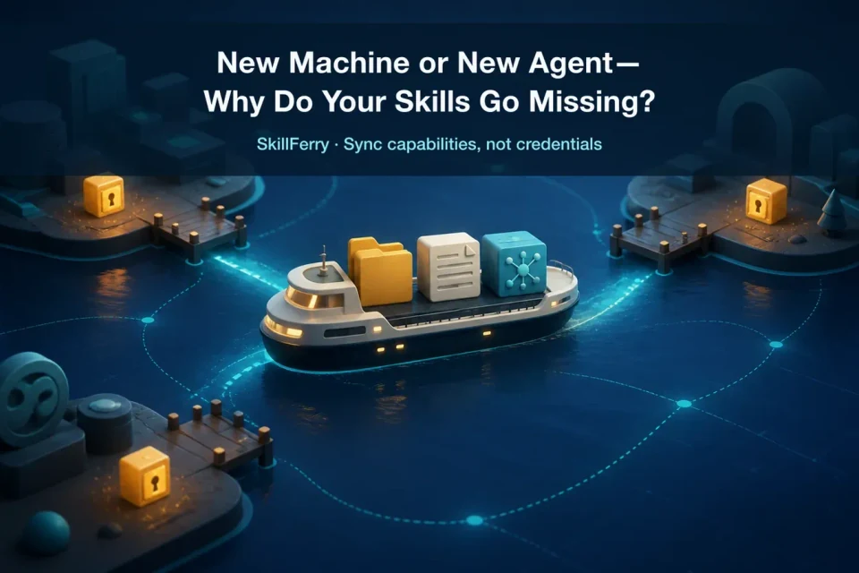 A digital ferry carries portable agent capabilities while credential lockboxes remain on each machine